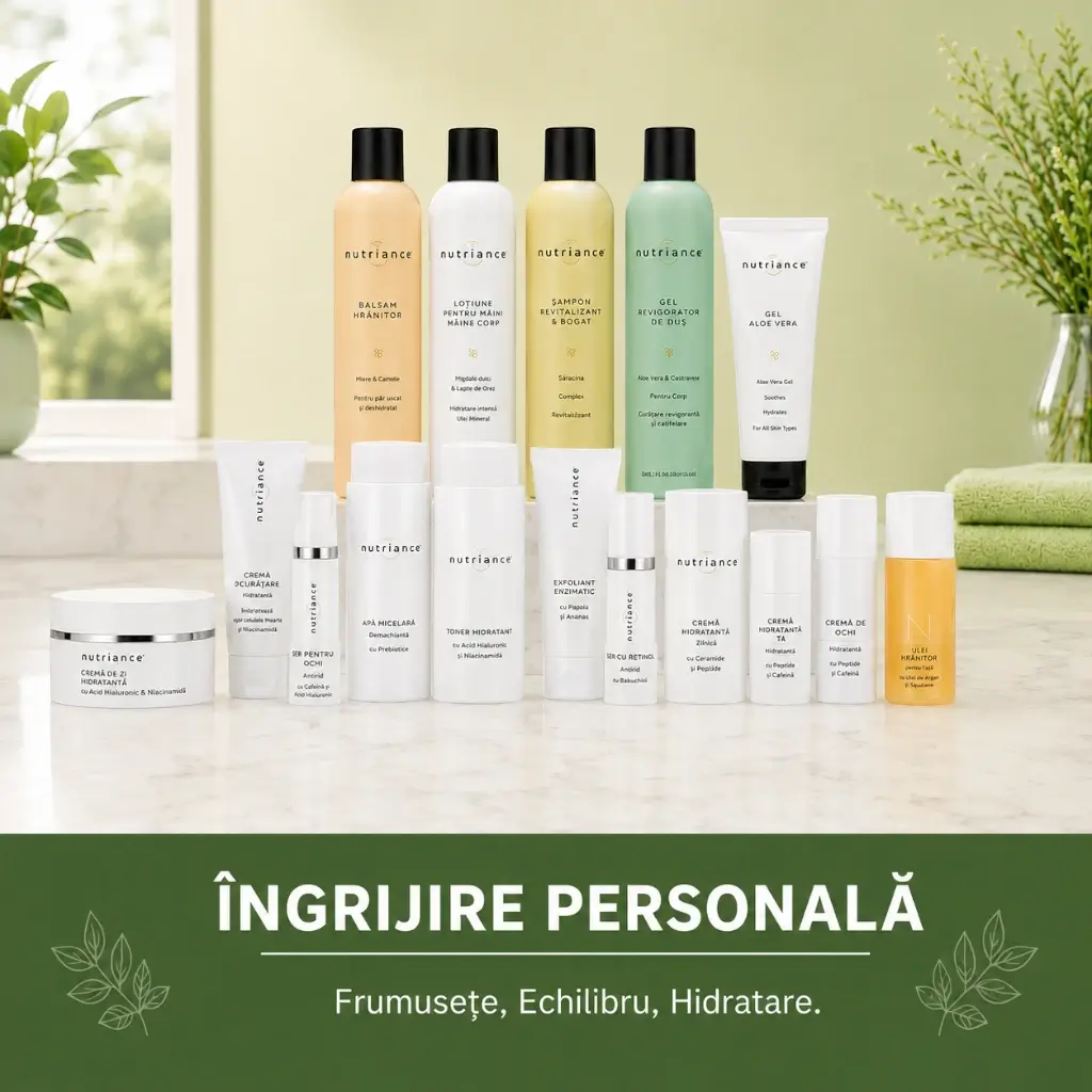 Produse Nutriance NeoLife pentru îngrijire personală, hidratarea tenului, curățare, tonifiere și îngrijire delicată a pielii.